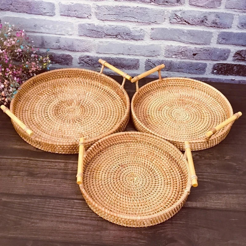 Handwoven Rattan Storage Basket with Handles - Eco-Friendly Organizer