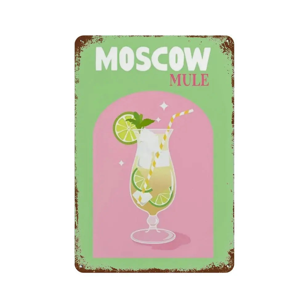 Vintage Cocktail & Fruit Juice Metal Tin Signs – Retro Bar Decor