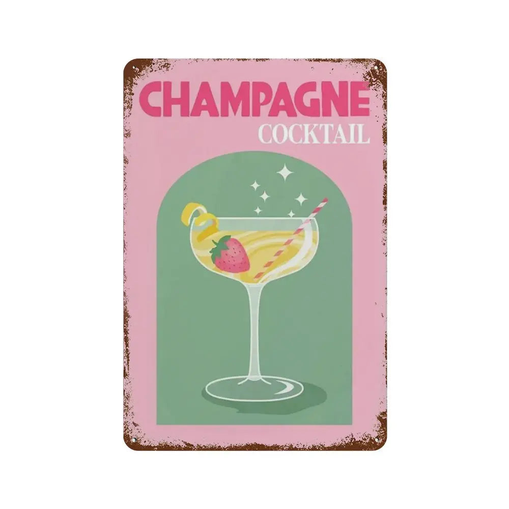 Vintage Cocktail & Fruit Juice Metal Tin Signs – Retro Bar Decor