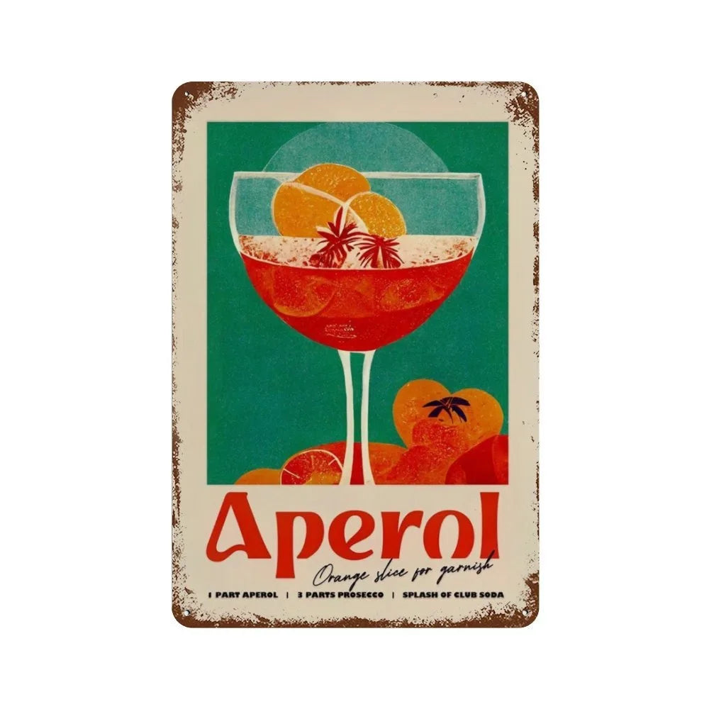 Vintage Cocktail & Fruit Juice Metal Tin Signs – Retro Bar Decor