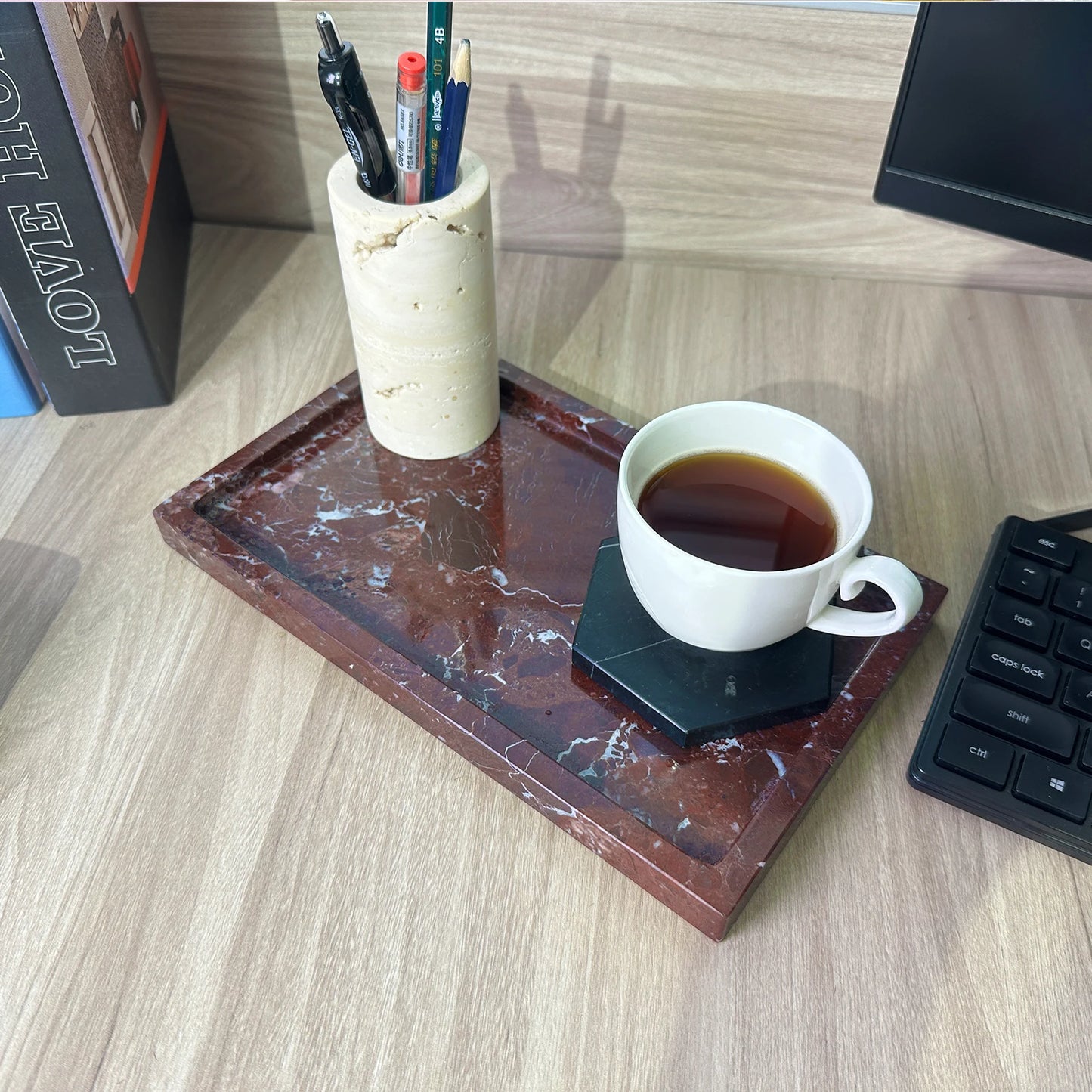 Natural Marble Vanity Tray - Elegant Calacatta Viola Organizer