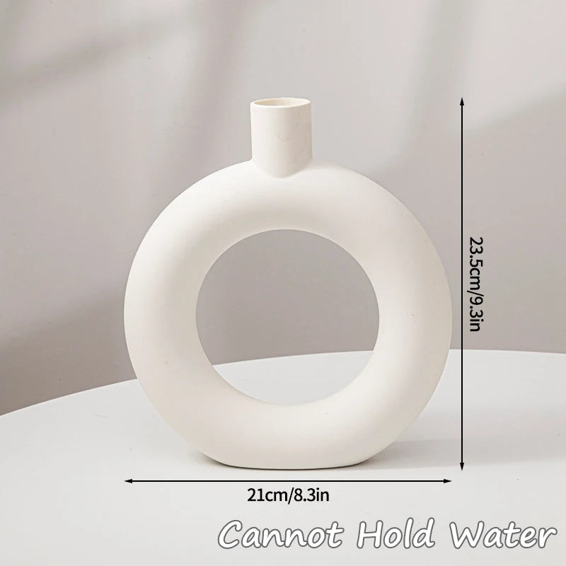 Imitation Ceramic Donut Vase - Modern White Hollow Design for Single Flowers