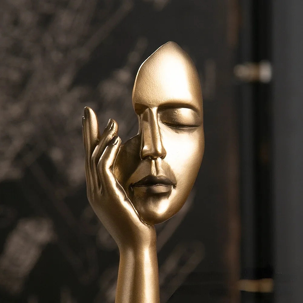 Nordic Light Luxury Resin Abstract Statue - Modern Face Character Figurine