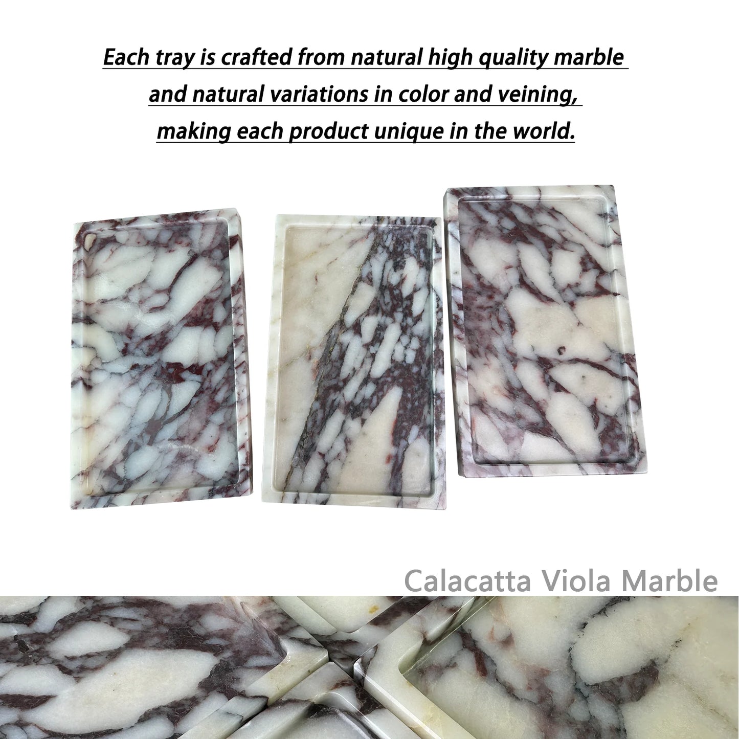 Natural Marble Vanity Tray - Elegant Calacatta Viola Organizer