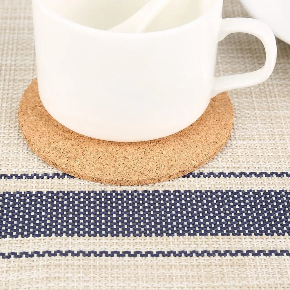 Natural Round Wooden Cup Mat Set - Durable Non-Slip Cork Coasters (10-Piece)