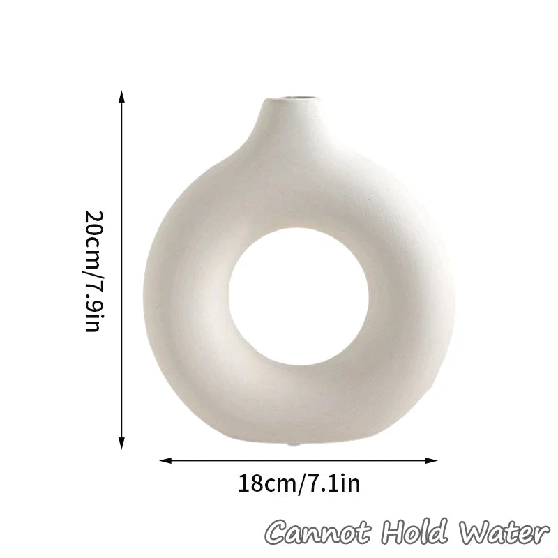 Imitation Ceramic Donut Vase - Modern White Hollow Design for Single Flowers