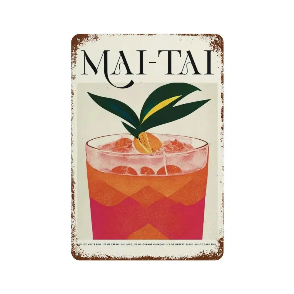 Vintage Cocktail & Fruit Juice Metal Tin Signs – Retro Bar Decor