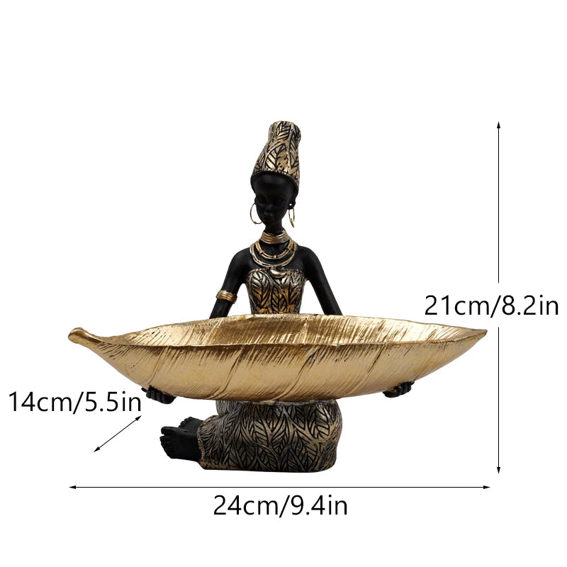 SAAKAR Resin Exotic Black Woman Storage Figurine - African-Inspired Decorative Organizer