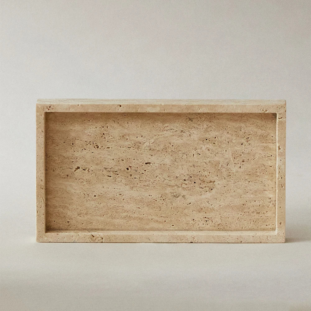 Travertine Stone Vanity Tray – Elegant Bathroom Organizer