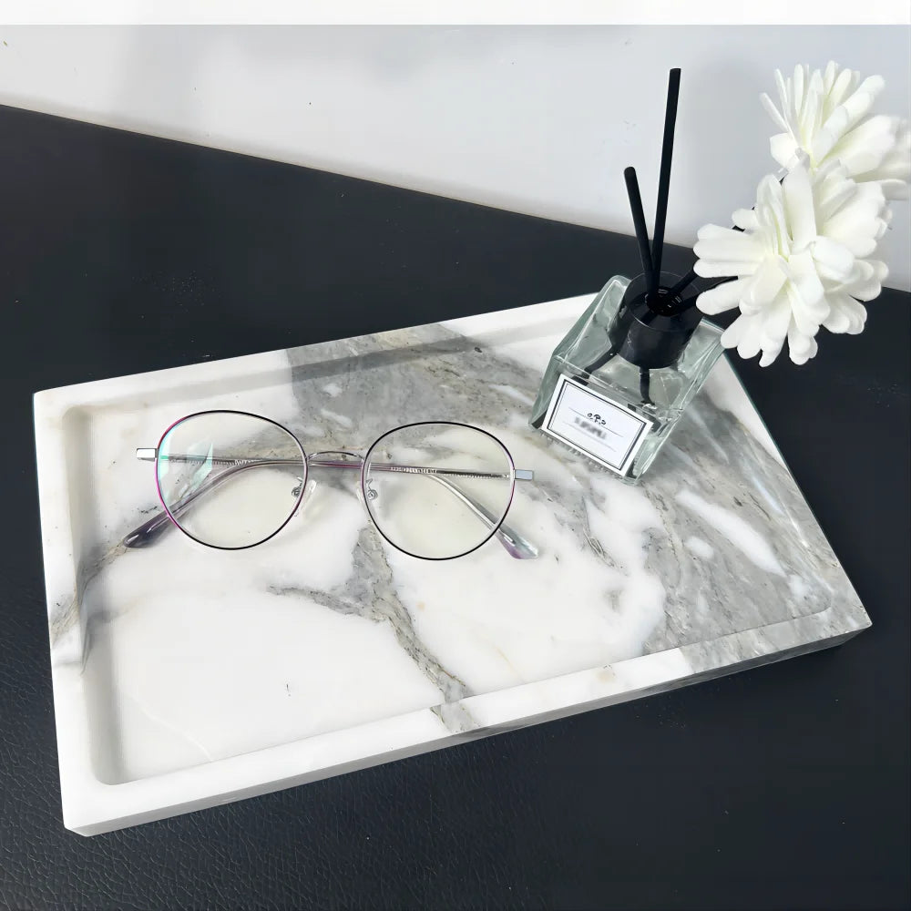 Natural Marble Vanity Tray - Elegant Calacatta Viola Organizer