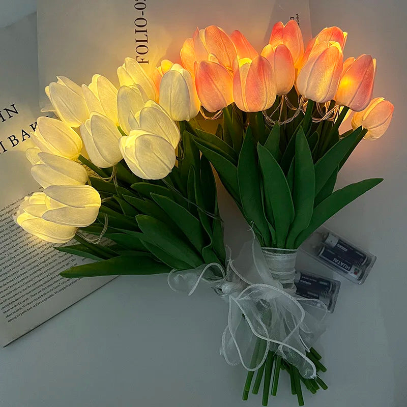 LED Tulip Bouquet Night Light - 5/10pcs Realistic Artificial Flowers