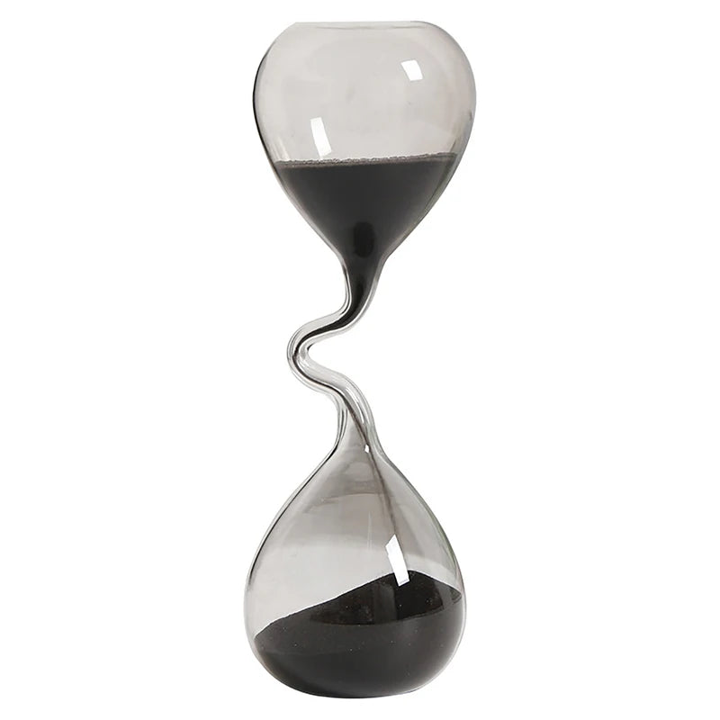 Curve Design Black Hourglass – Modern Glass Sand Timer for Elegant Home Decor