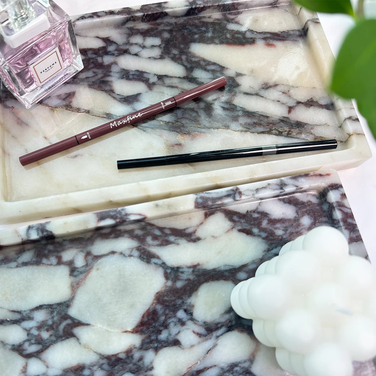 Natural Marble Vanity Tray - Elegant Calacatta Viola Organizer