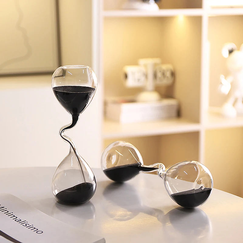 Curve Design Black Hourglass – Modern Glass Sand Timer for Elegant Home Decor