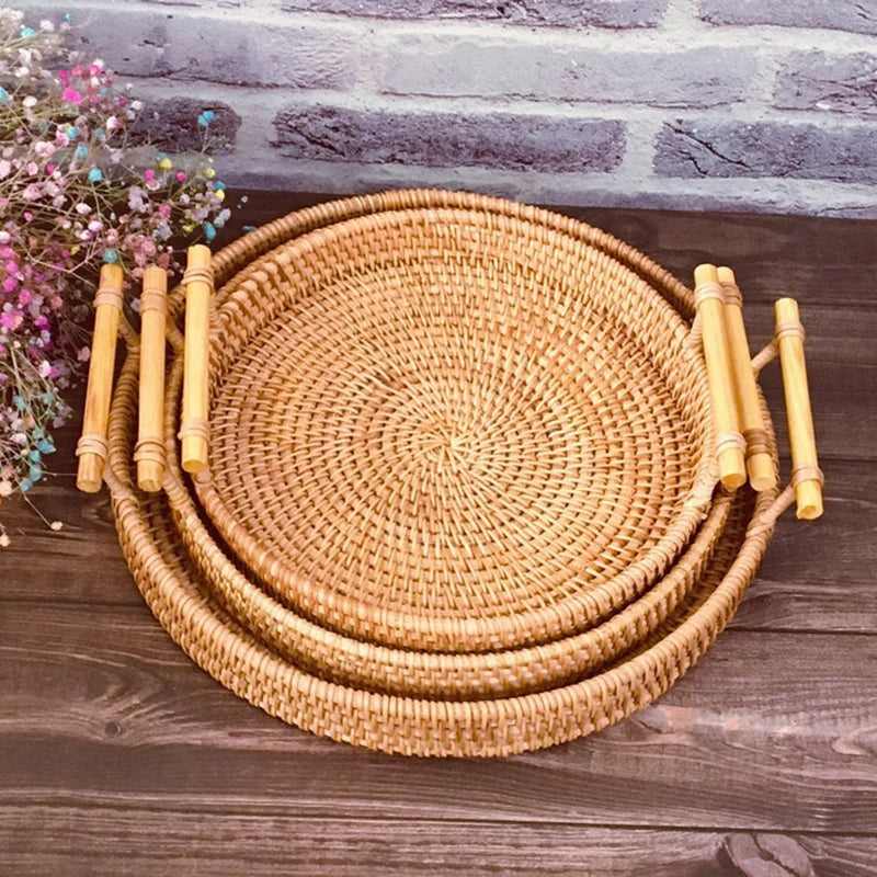 Handwoven Rattan Storage Basket with Handles - Eco-Friendly Organizer