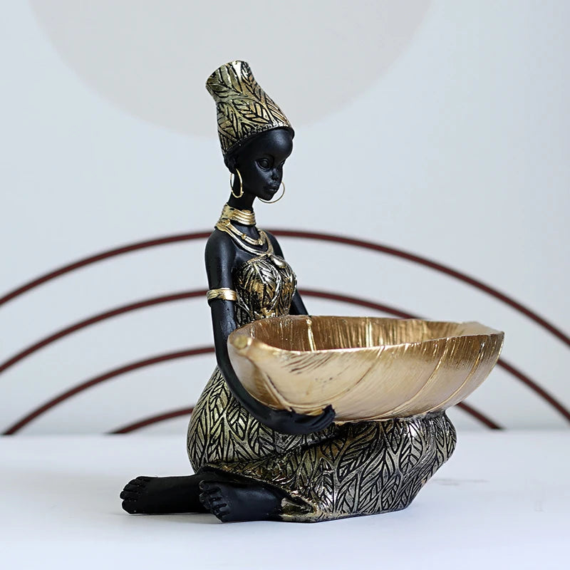 SAAKAR Resin Exotic Black Woman Storage Figurine - African-Inspired Decorative Organizer