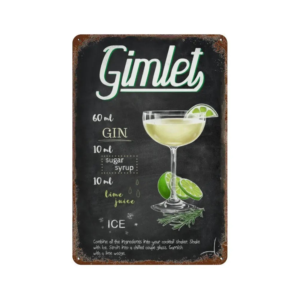 Vintage Cocktail & Fruit Juice Metal Tin Signs – Retro Bar Decor