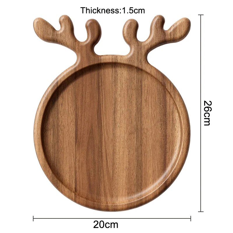 Solid Wood Round Dessert Plate - Multi-Style Serving Tray