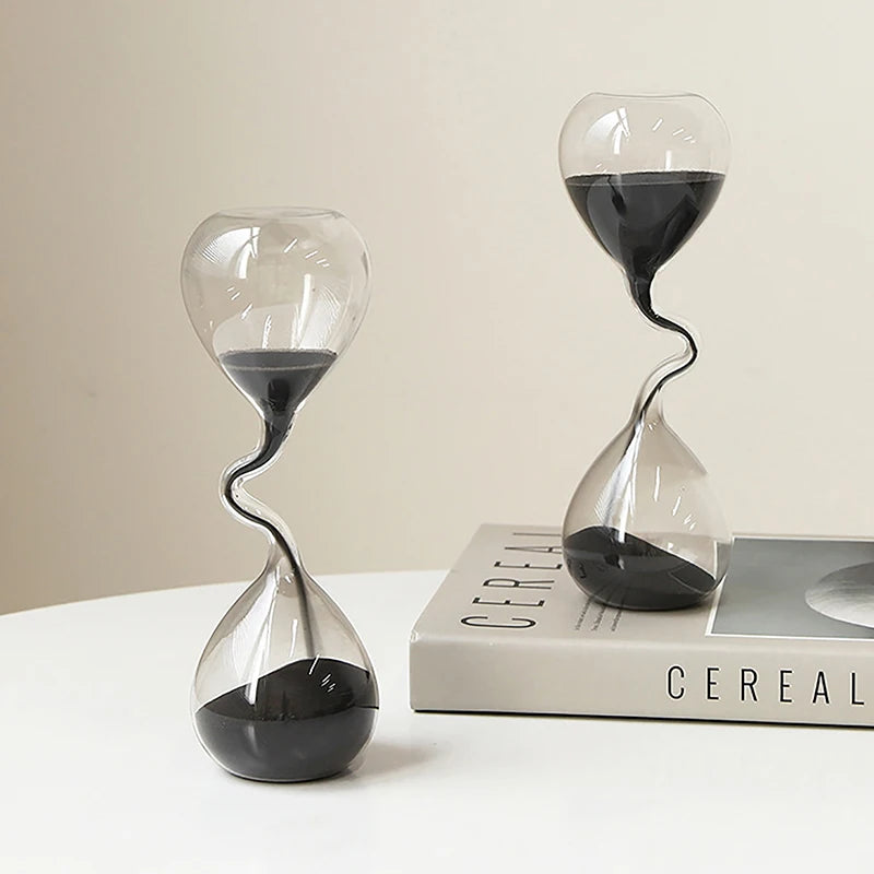 Curve Design Black Hourglass – Modern Glass Sand Timer for Elegant Home Decor