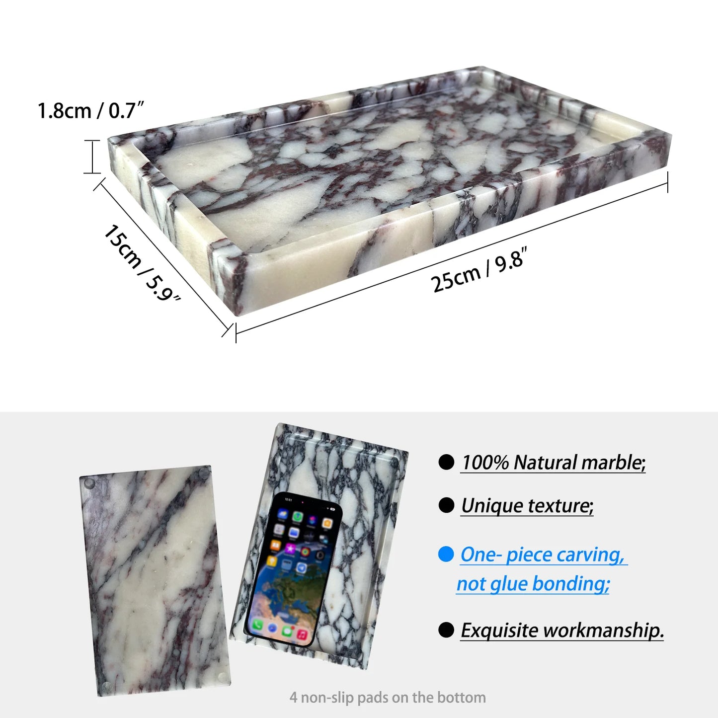 Natural Marble Vanity Tray - Elegant Calacatta Viola Organizer