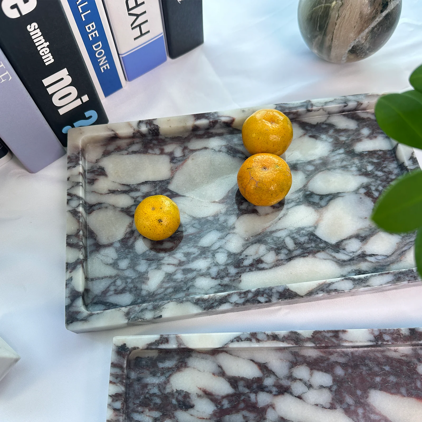 Natural Marble Vanity Tray - Elegant Calacatta Viola Organizer