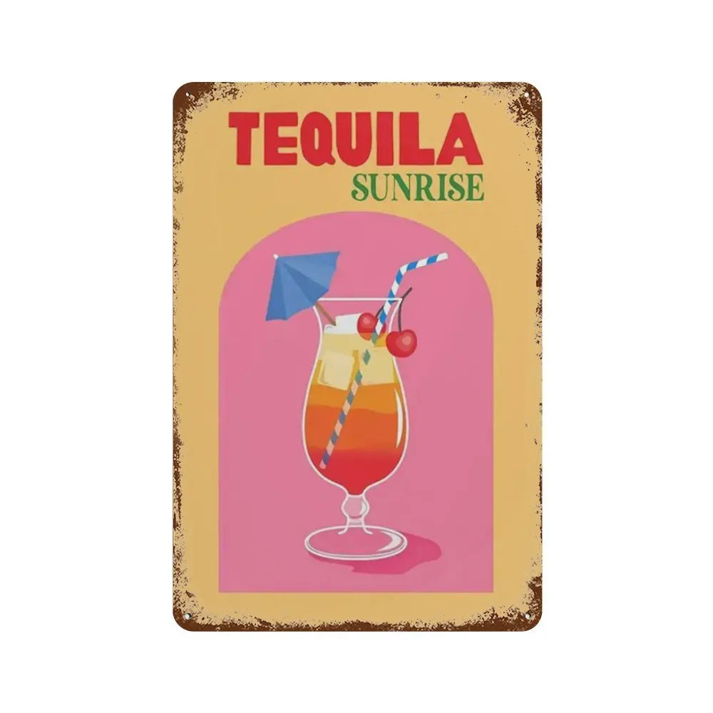 Vintage Cocktail & Fruit Juice Metal Tin Signs – Retro Bar Decor