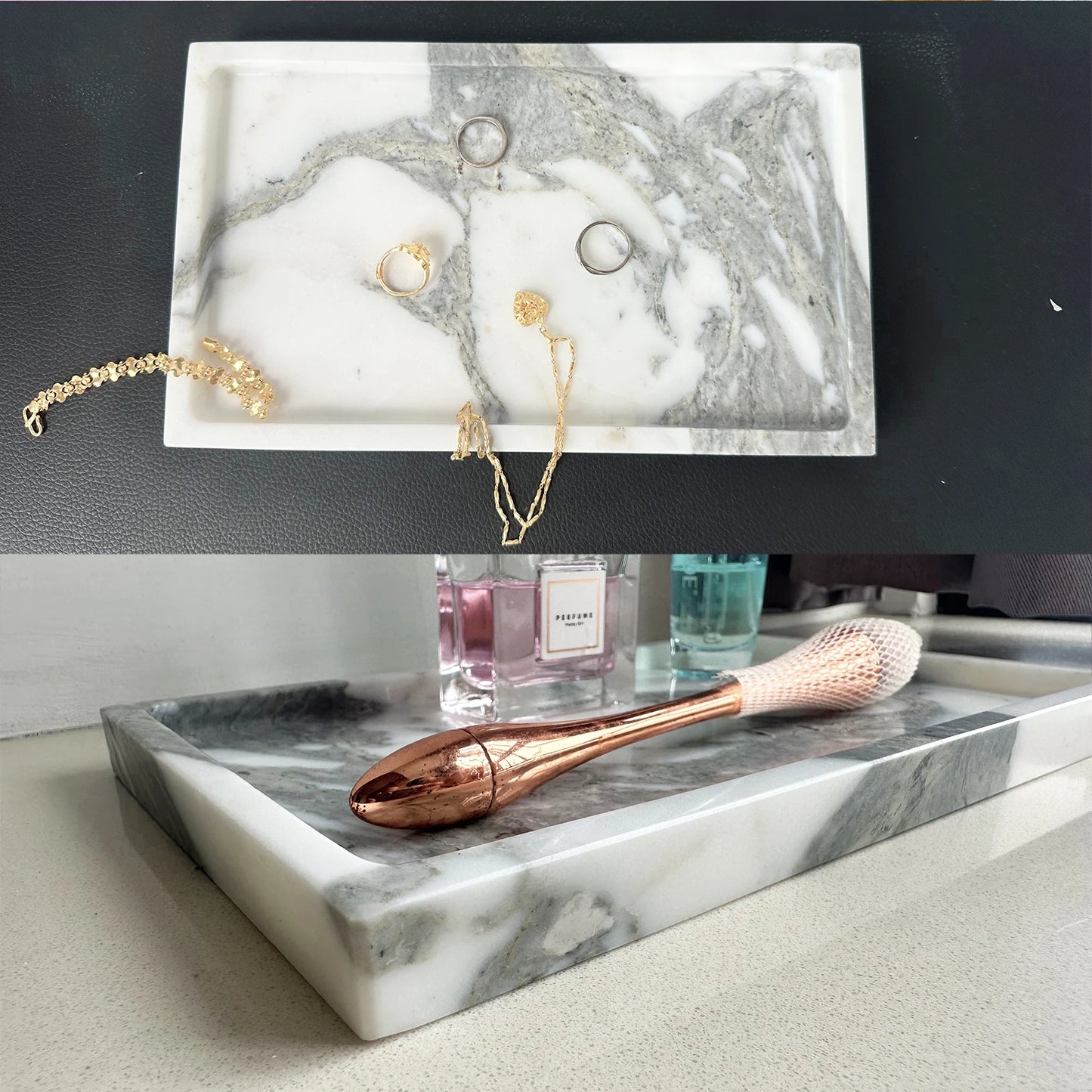 Natural Marble Vanity Tray - Elegant Calacatta Viola Organizer