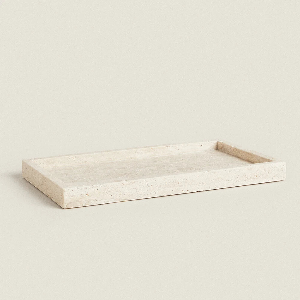 Travertine Stone Vanity Tray – Elegant Bathroom Organizer