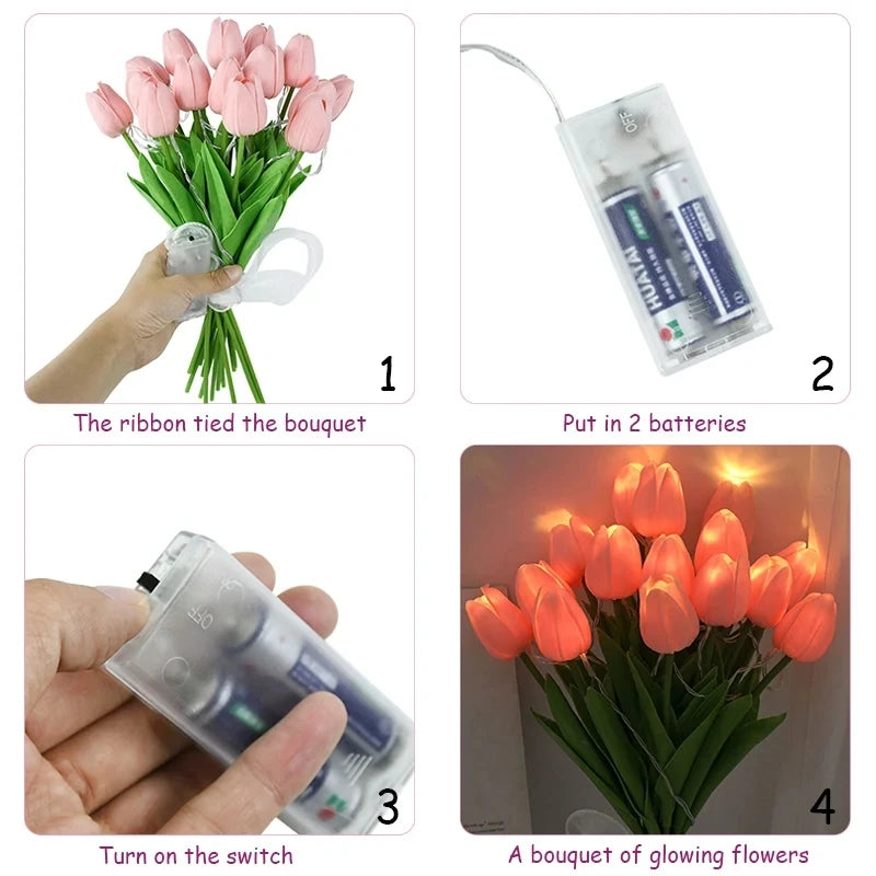 LED Tulip Bouquet Night Light - 5/10pcs Realistic Artificial Flowers