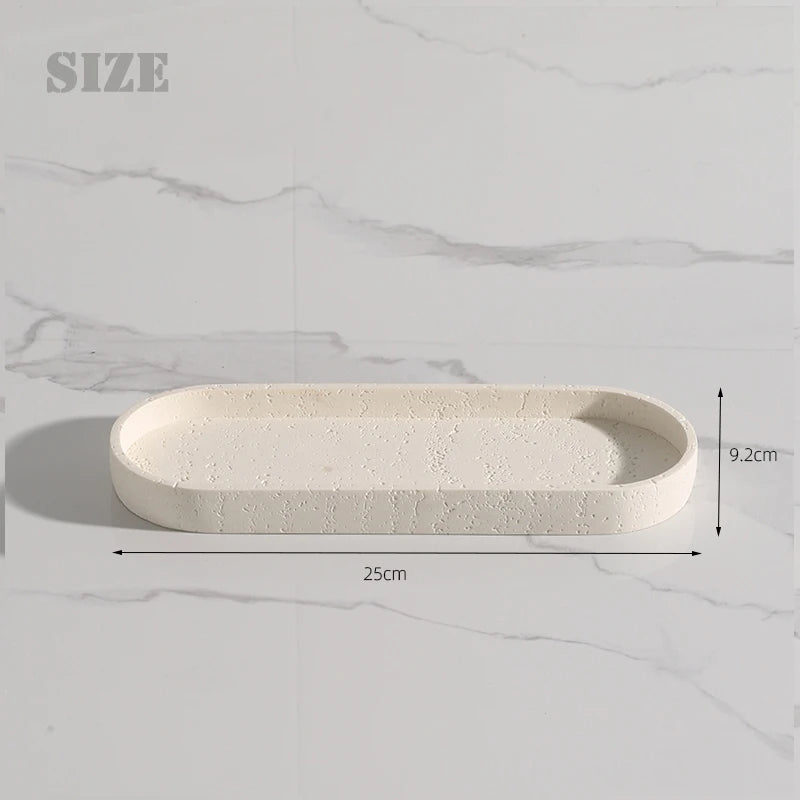 Ahunderjiaz Wabi-Sabi Beige Travertine Oval Tray - Elegant Home Decor