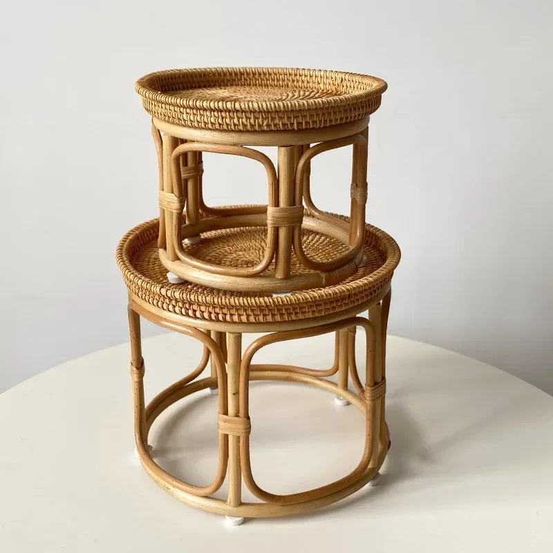 Creative Handmade Rattan Weaving Characteristics Retro Storage Home Tea Table Afternoon Tea Pastries Food Storage Furniture Hot